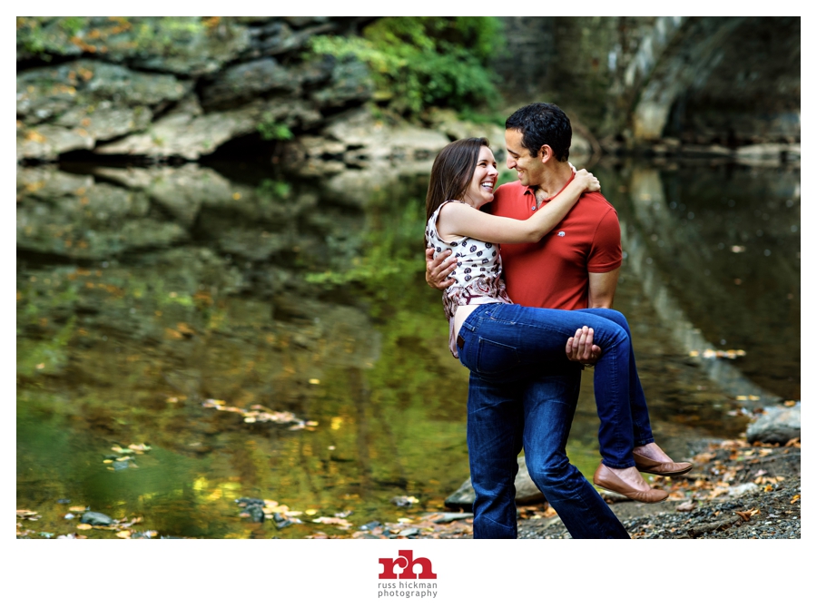 A couple along the river at a Wissahickon Engagement Session